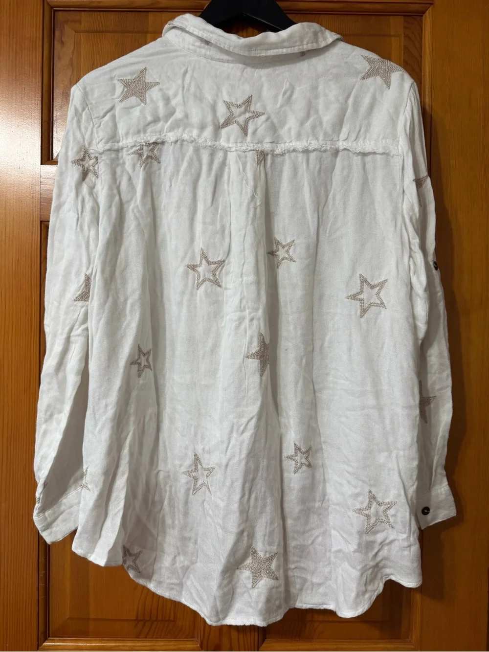 Vintage Havana White Top with Taupe Star Embroidery